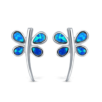 Firefly Stud Earring Lab Created Blue Opal 925 Sterling Silver (18mm)